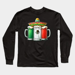 Mexico Beer Mexican Flag Sombrero Hat Cinco De Mayo Long Sleeve T-Shirt